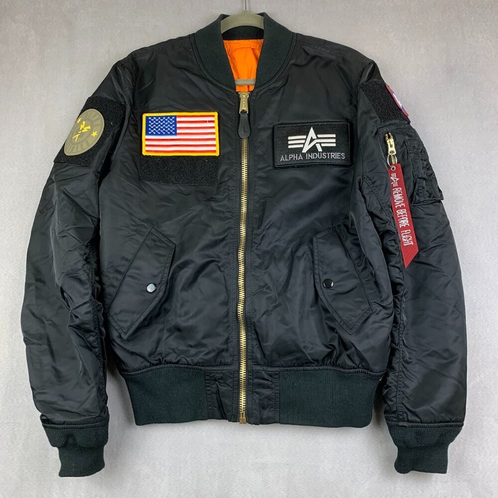 Alpha Industries Mens MA-1 Heritage Bomber Jacket Medium Slim Fit Black Full Zip